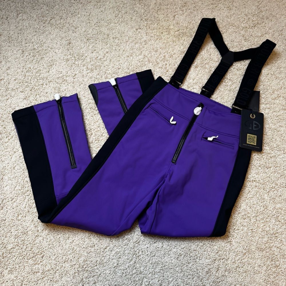 GOLDBERGH WOMEN'S HIGH END SALOPETTE SKI PANTS BIB PURPLE BLACK NWT 12